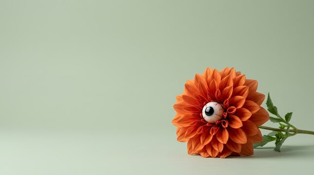 目玉を中心にしたオレンジの花のハロウィンイメージ