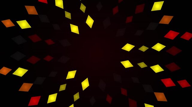 Glowing diamond shapes spin outward as a looping abstract background overlay
