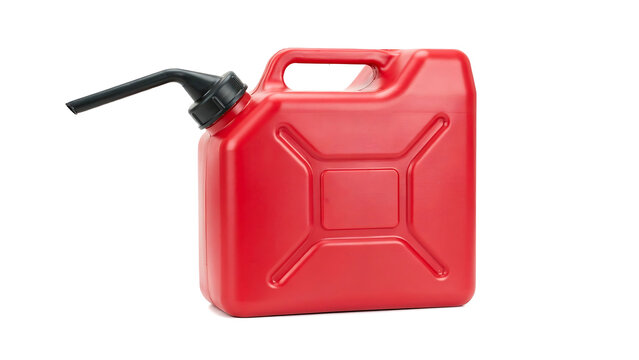 Red gasoline can with spout isolated on white background