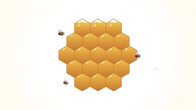 Cute Animated Bees Flying Around Filling Honeycomb With Golden Sweet Honey