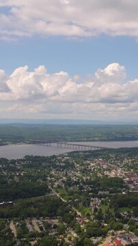 Wide view of Beacon New York and Hudson River Valley and Newburgh Beacon Bridge Vertical Video