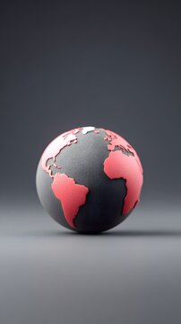 Minimalist Red and Black Globe on Gray Background