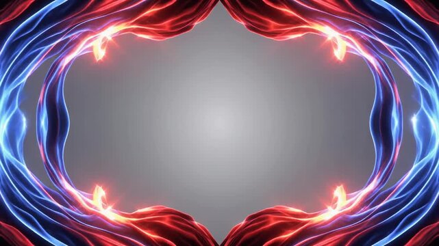 Red and blue fire border frame with gray copy space