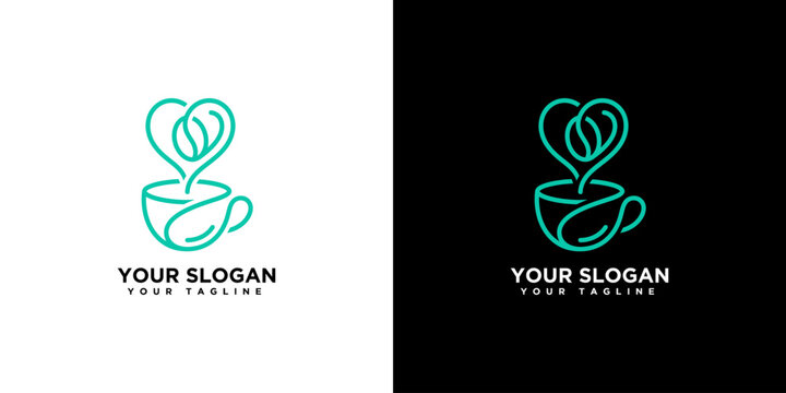 Minimalist Coffee Cup Logo with Heart and Bean