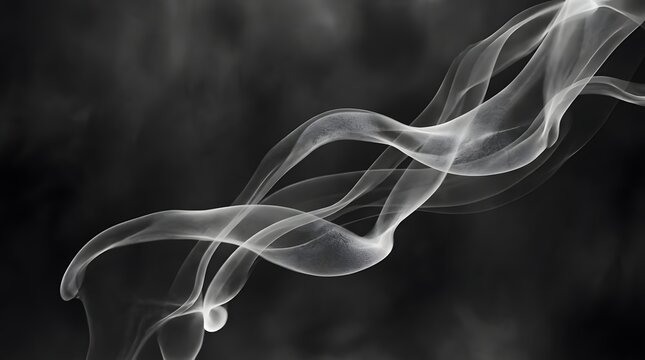 Abstract flowing white smoke trails on a dark black background with ethereal movement atmospheric dark aesthetic background mystical