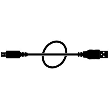 Black micro usb cable with strain relief loop against clean white background