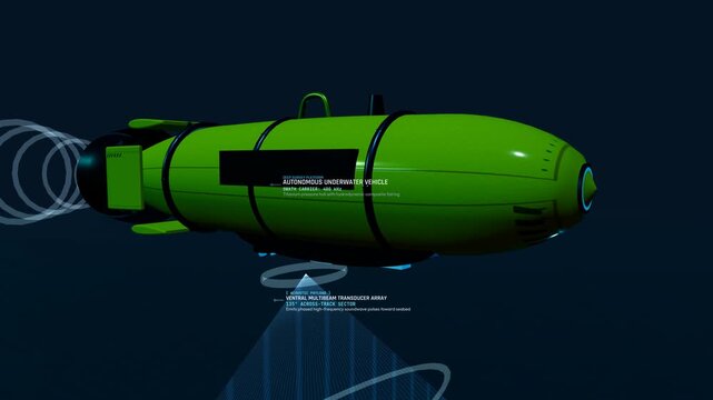3D animation of an Autonomous Underwater Vehicle AUV conducting a multibeam sonar scan of an ancient shipwreck on the ocean floor, revealing ship ribs and terracotta amphorae cargo