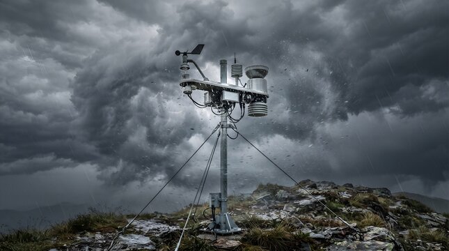 Advanced Weather Monitoring Station Under Dramatic Storm Clouds