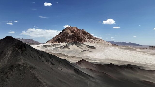 Black Dushan barren gobi desert landscape with rocky mountains