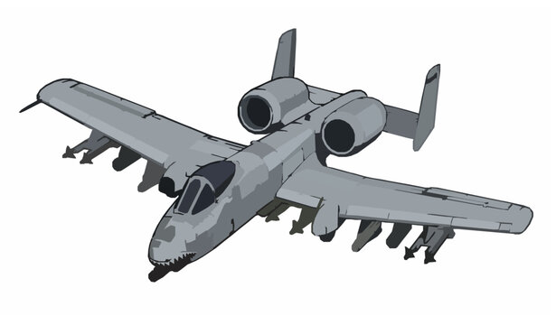 A-10 Thunderbolt II Warthog Aircraft Elevated Top View Vector Illustration