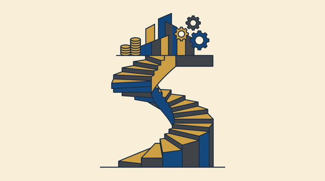 Billionaire Class Spiral Staircase Conceptual Vector Art