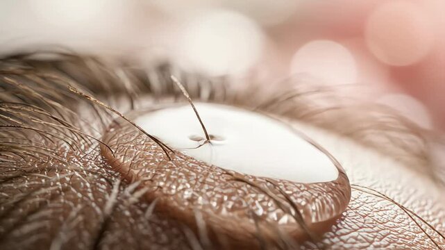 Hair follicle graft insertion into human scalp skin micro anatomical view of hair transplant procedure
