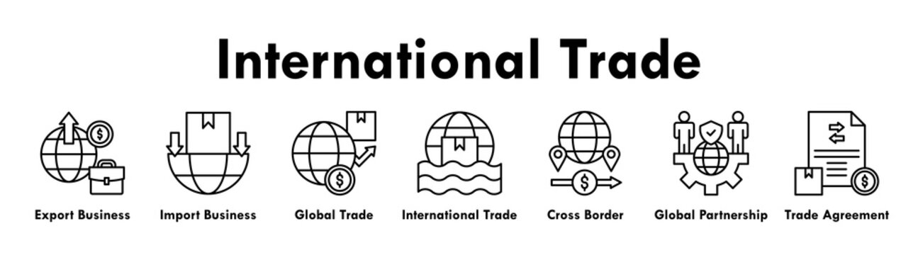 International Trade banner web icon illustration concept with icon of export business, import business, global trade, international trade, cross border, global partnership, and trade agreement