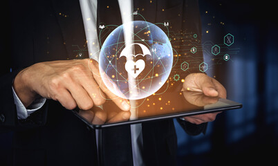 Global healthcare and medical insurance solutions for family protection. Digital technology...