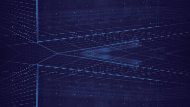 Futuristic Blue Digital HUD Data Network and Wireframe Tunnel Background Seamless Loop