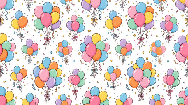 Colorful balloons and confetti seamless pattern