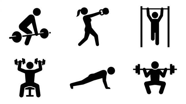 Set of fitness and gym icons black silhouette vector design for sports symbols