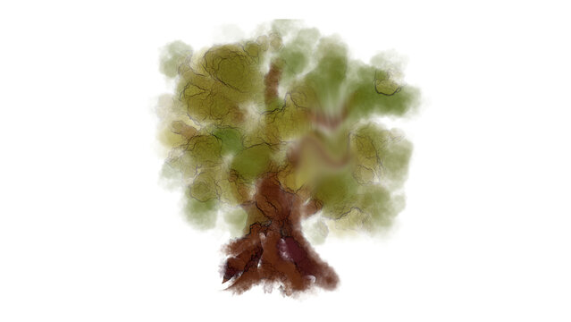 水彩風手書きの紅葉した木　