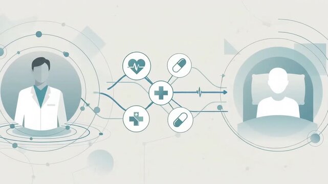 Telehealth and Digital Healthcare Animation Connecting Doctor and Patient with Medical Icons.