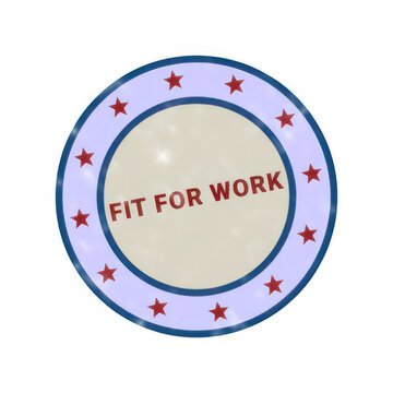 Colorful circular badge with fit for work text and checkmark icon isolated on transparent background