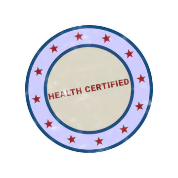 Colorful circular badge with call to action text saying click here isolated on transparent background