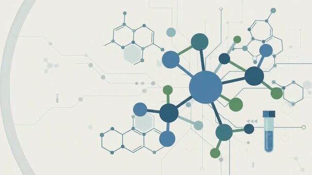 Science and Biotechnology Motion Graphic with Chemical Molecules, Test Tubes and Circuit Patterns.