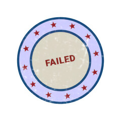 Fototapeta premium Red failed status badge with blue border and white text isolated on transparent background