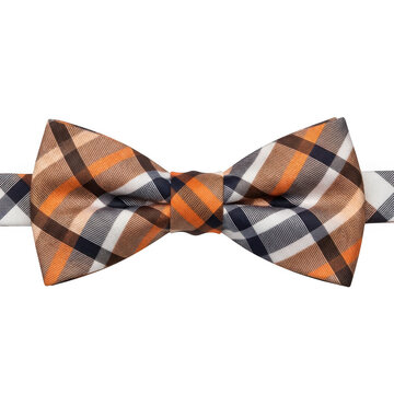 Orange and brown plaid bow tie for men fashion isolated on transparent background