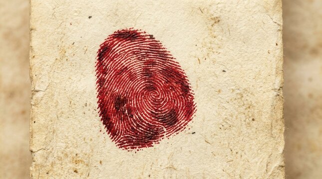 Crimson Fingerprint On Aged Textured Paper