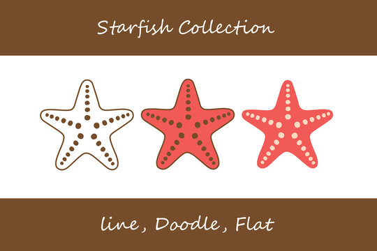 Starfish Doodle, Line, Flat Style