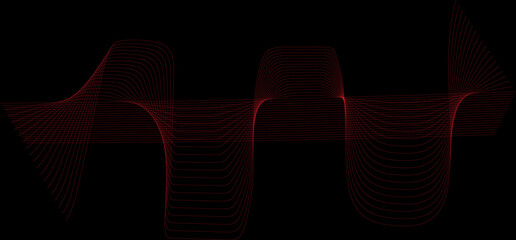 Obraz premium Abstract red sound wave background featuring repeating parallel lines forming complex geometric patterns on deep black surface for audio visualization or digital art projects