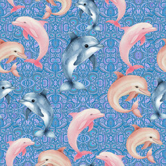 seamless background with dolphins © rumacorak