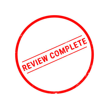 Red rubber stamp illustration depicting review complete text within a circular border