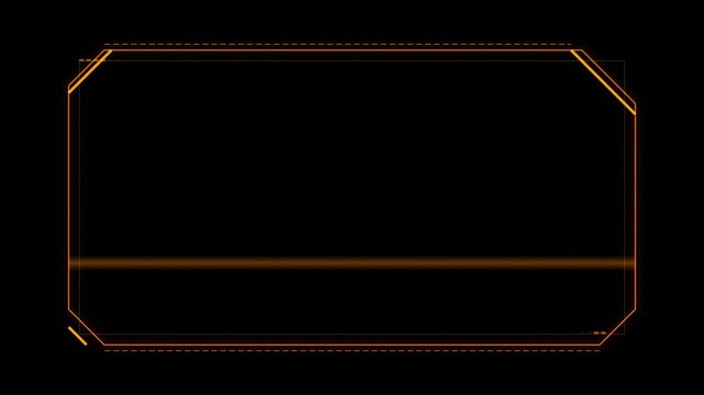 Futuristic hud frame with glowing orange digital interface elements, scifi border design for screen overlay, tech ui element on black background