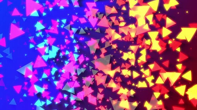 Dynamic motion background featuring glowing colorful triangle particles floating across a deep gradient digital space in this high energy abstract creative visual animation loop video clip