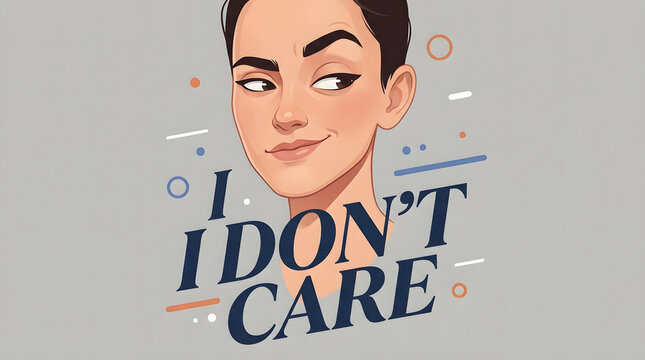 Digital illustration of a woman with a smirk and the text i don t care illustration portrait attitude indifference sarcastic