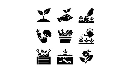 Fototapeta premium Black and white plant icons set.