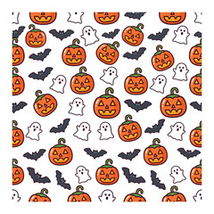 Fototapeta premium Seamless pattern of spooky Halloween elements including pumpkins and ghosts