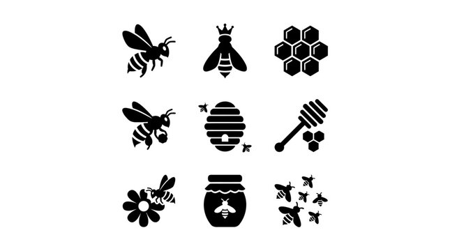 Black bee icons on white background.