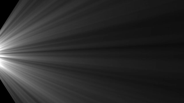 Bright white light beams radiating from side corner creating dynamic motion visual effect for high energy background video footage with dramatic shadows and sharp focus contrast