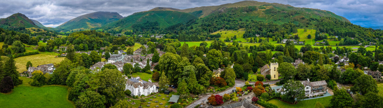 Grasmere Village Aerial View in England's Lake District National Park