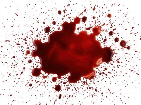 Vivid Crimson Blood Splatter And Droplets Isolated On White Background