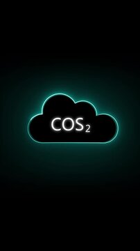 Abstract neon cloud graphic displays chemical formula cos2 representing atmospheric pollution or environmental science concept with futuristic glow effect.