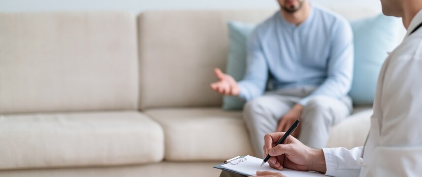 Doctor taking notes during a professional medical consultation with a patient