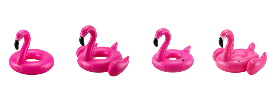 Pink flamingo pool float set on transparent background