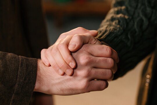Handshake showing empathy and support with trust for connection and care in unity