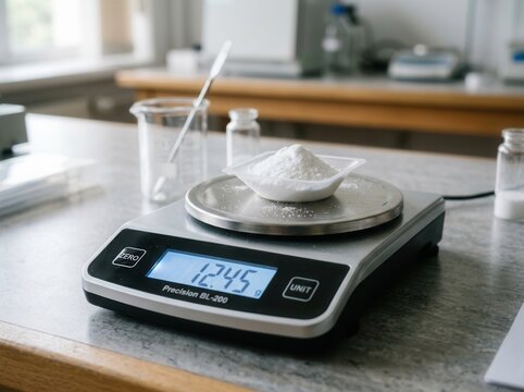 Precise Powder Weighing On Digital Scale In Laboratory Setting