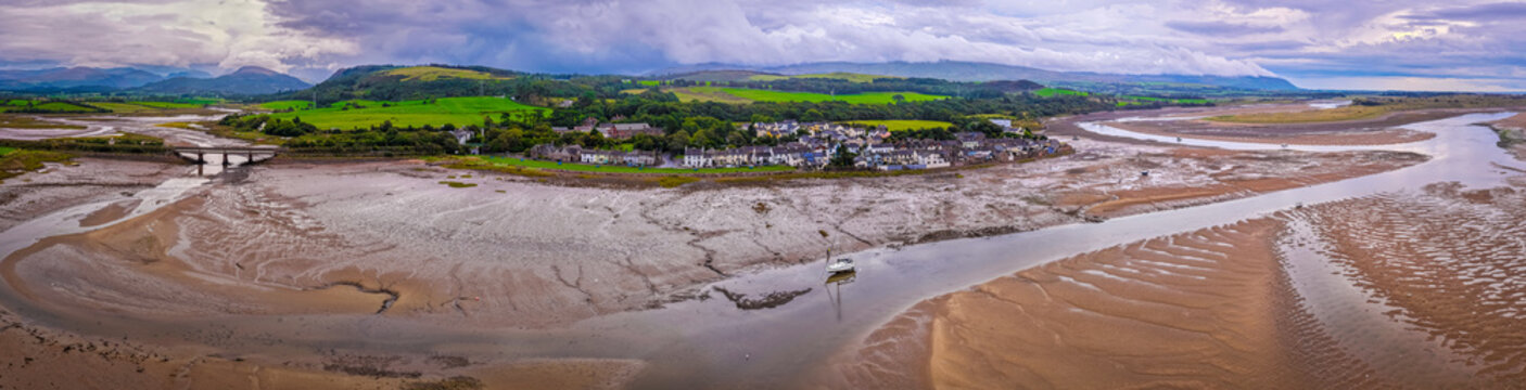 Ravenglass Village Aerial View at Low Tide on the Cumbrian Coast England