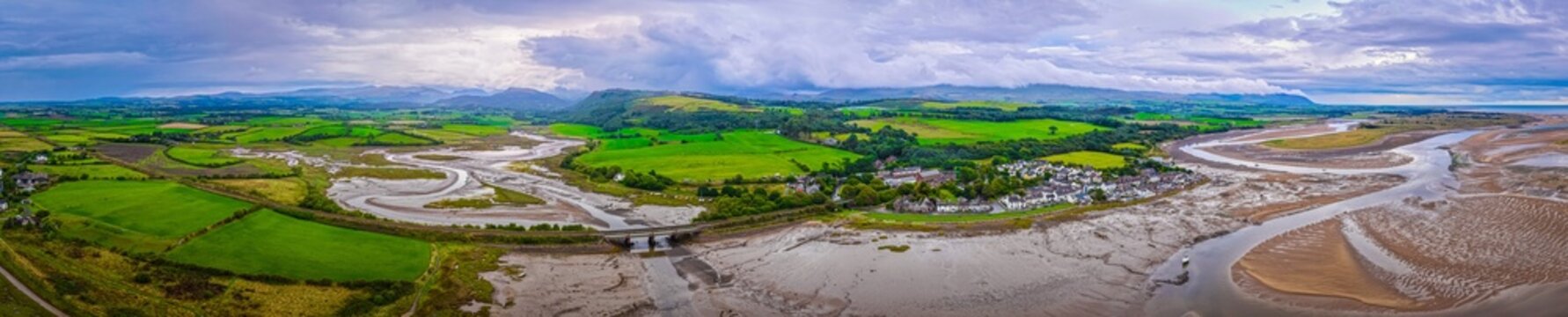 Ravenglass Village Aerial View at Low Tide on the Cumbrian Coast England