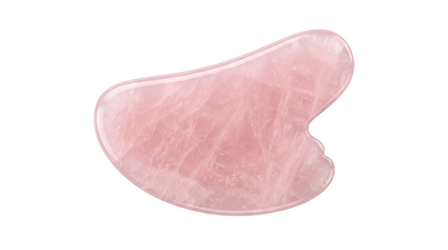 Rose quartz gua sha tool for facial massage, pink crystal stone for skincare routine, natural mineral beauty massager isolated on white background
